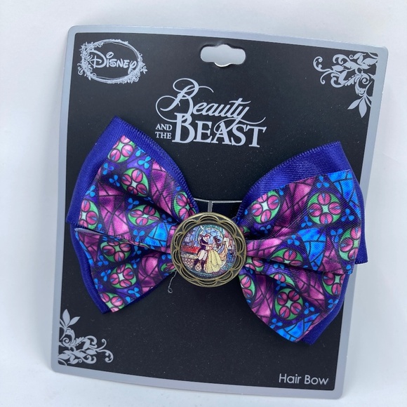 Disney Accessories - Disney Beauty and the Beast Hair Bow Stained Glass Designs NEVER USED Alligator